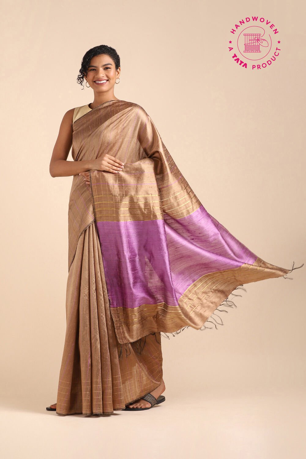 Brown Pure Tussar Silk Bhagalpuri Saree image number null