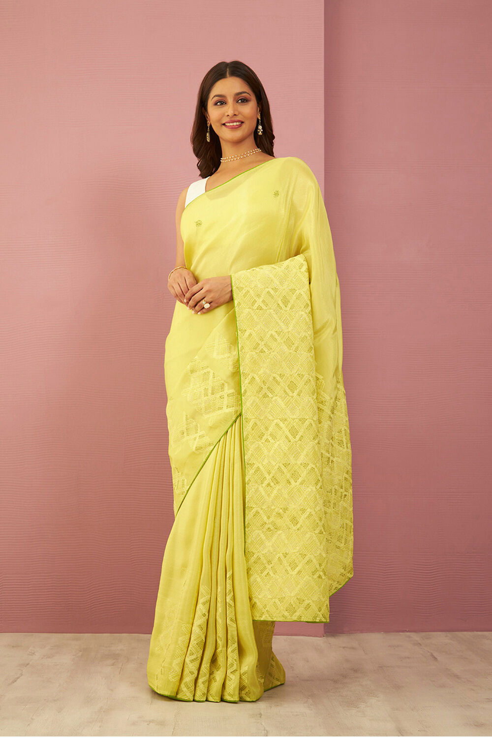 Yellow Pure Tissue Organza Printed Embroidery Saree image number null