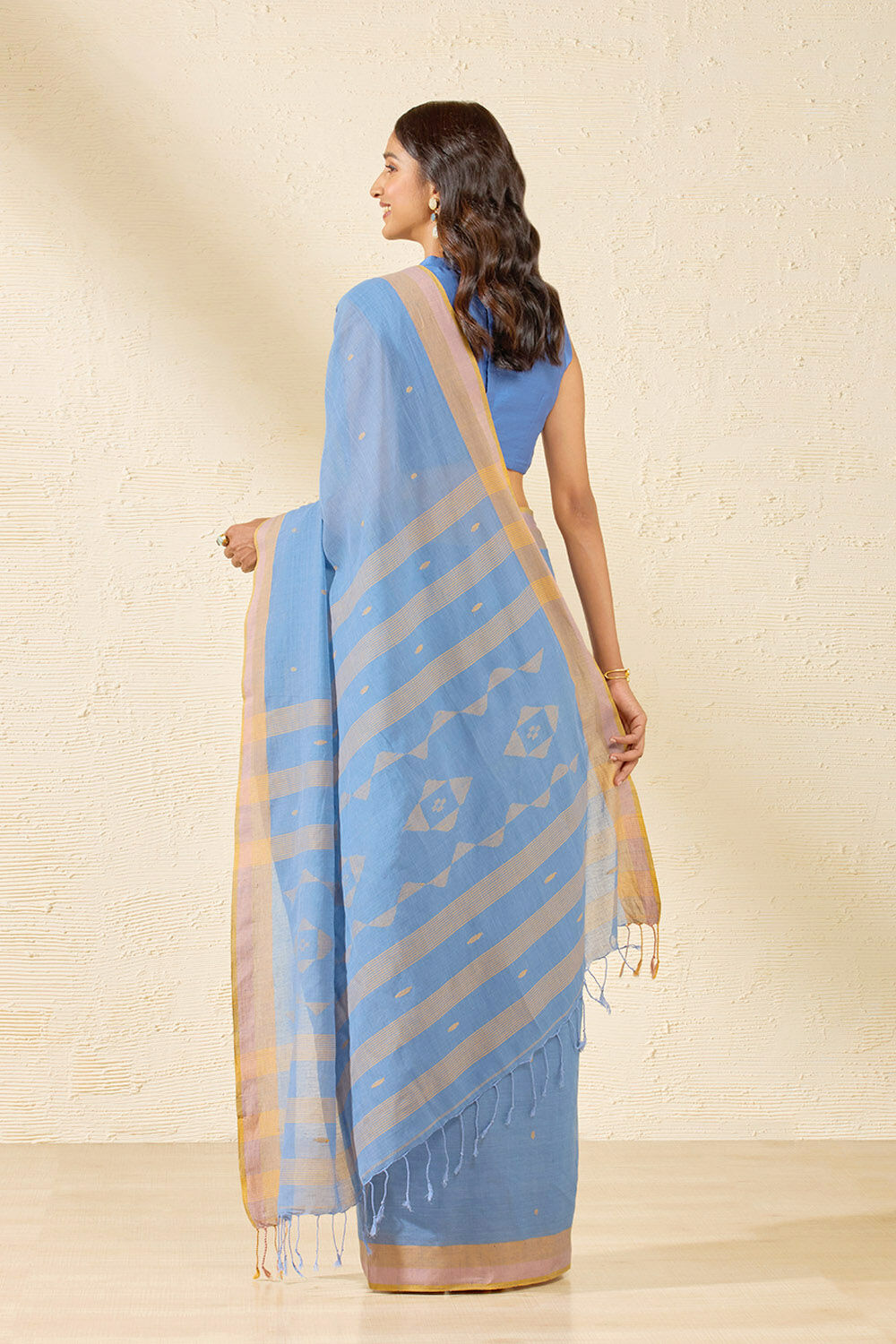 Blue Bengal Pure Cotton Jamdani Saree image number null