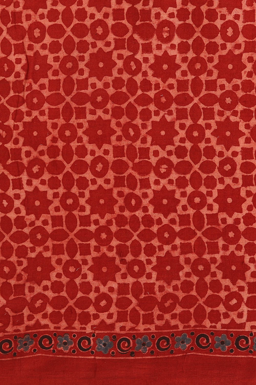 Red Pure Khadi Cotton Ajrakh Printed Saree image number null