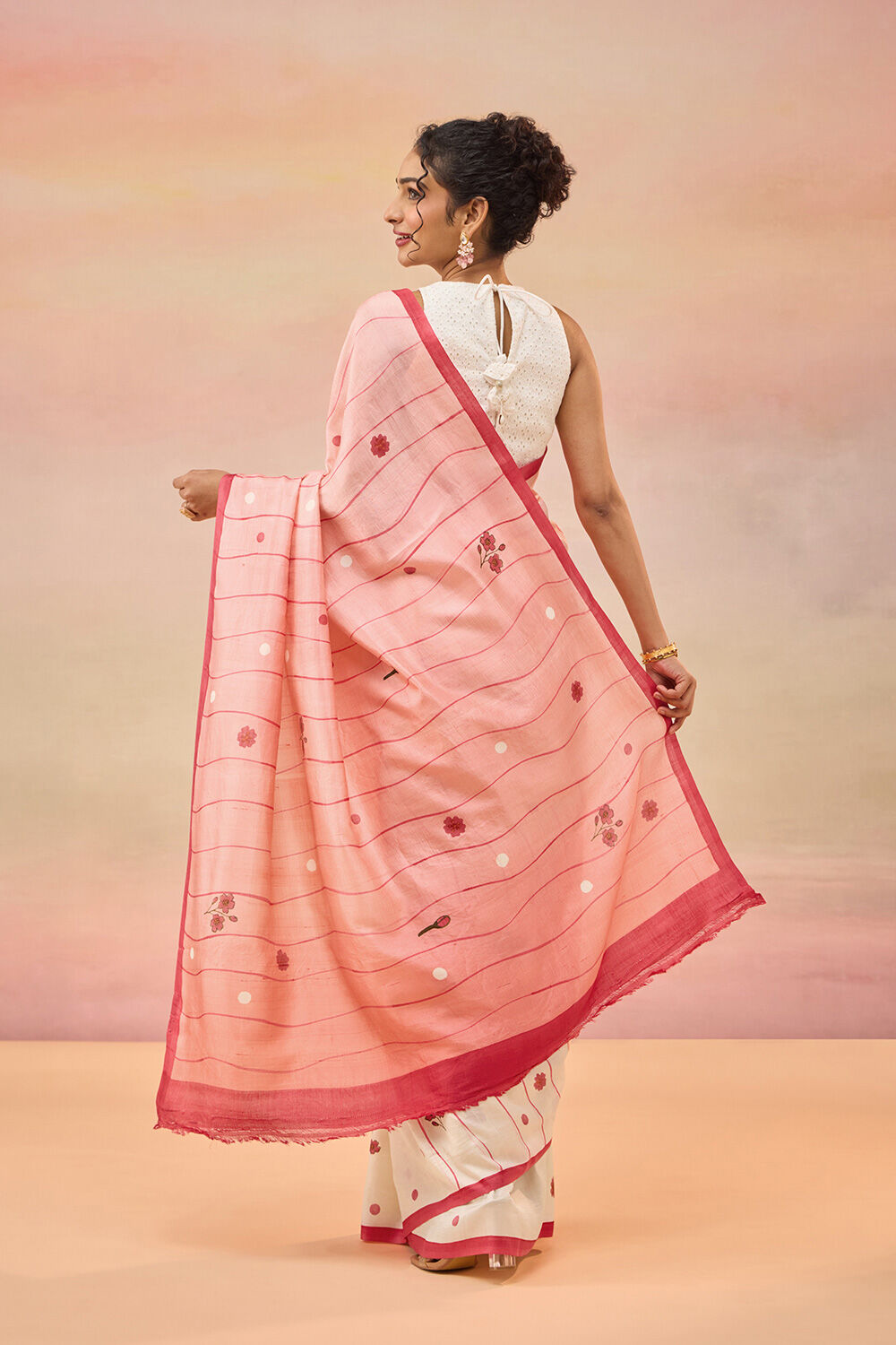 Light Pink Pure Silk Block Printed Chattisgarh Saree image number null