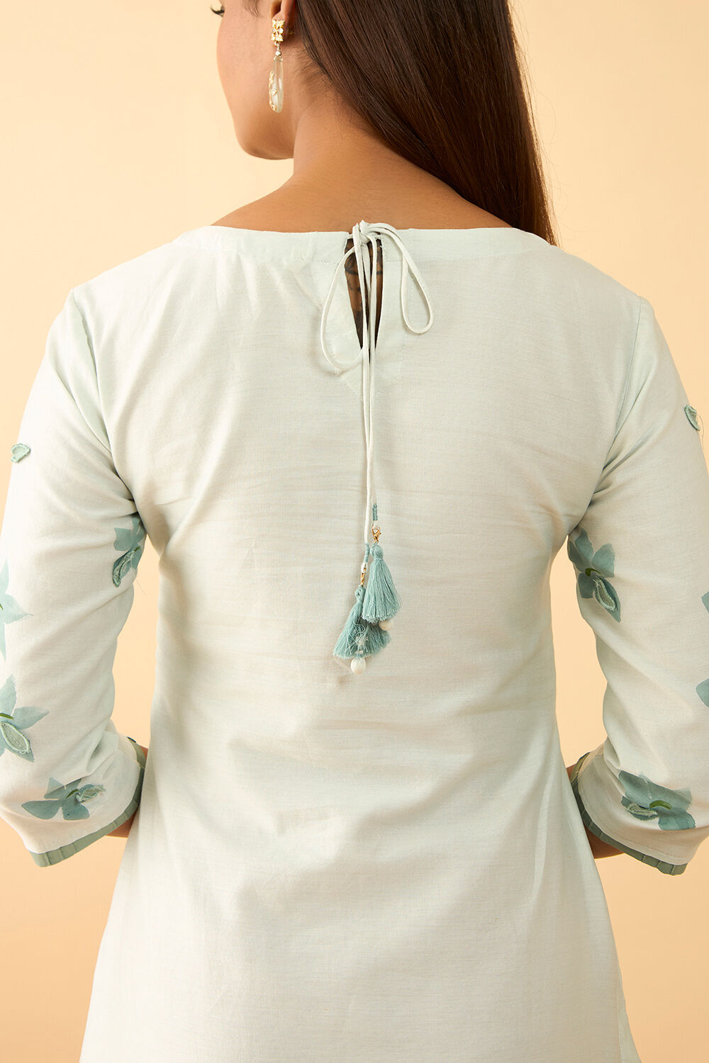 Light Blue Pure Silk Cotton Hand Painted Kurta image number null