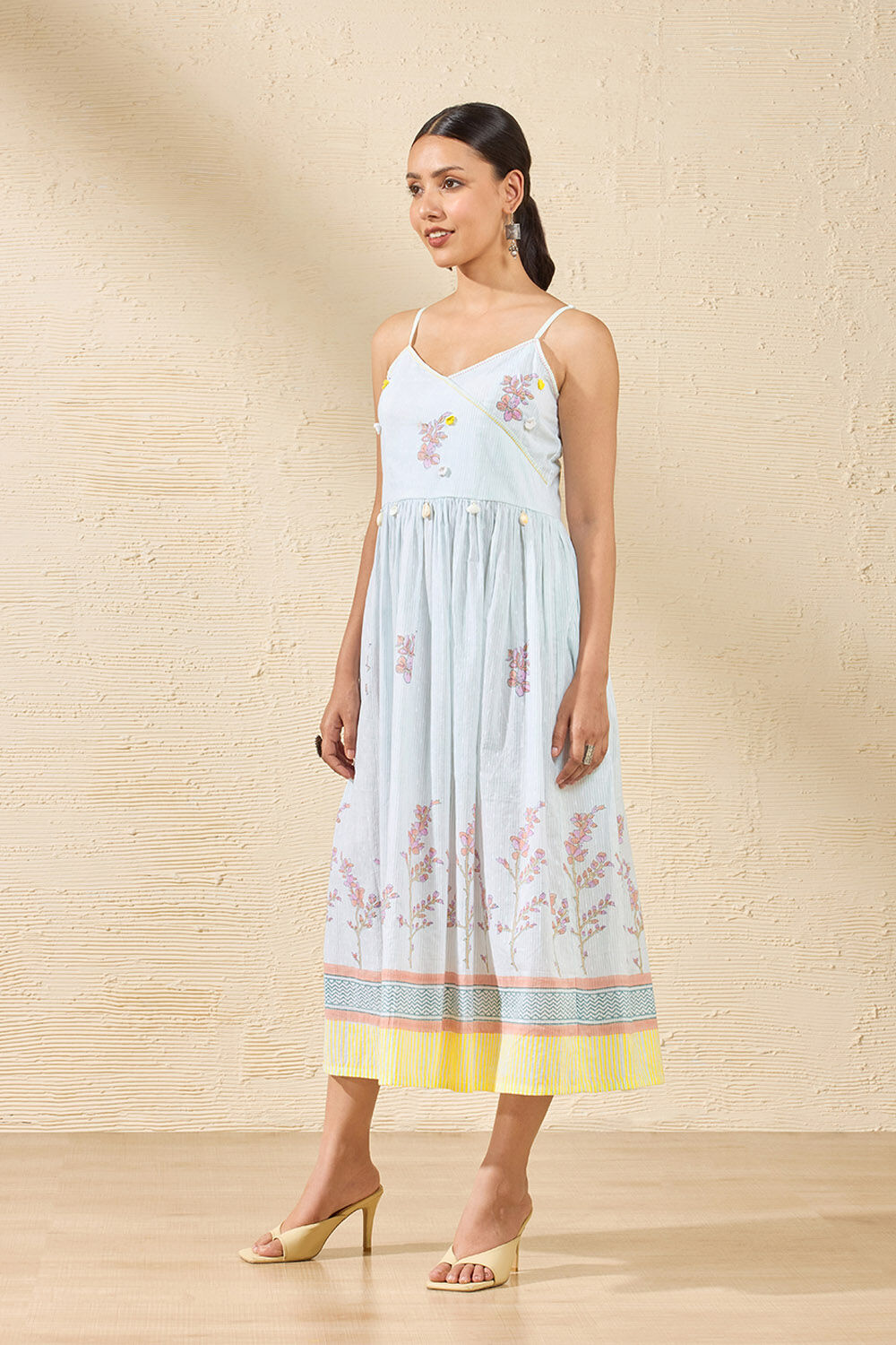 Off White Pure Cotton Printed Sanganeri Dress image number null