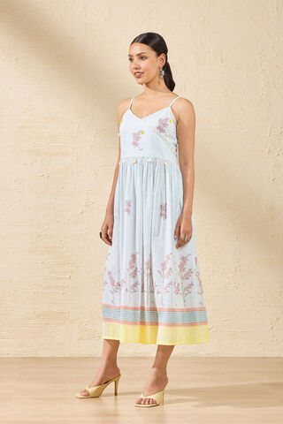 Off White Pure Cotton Printed Sanganeri Dress thumbnail image number null