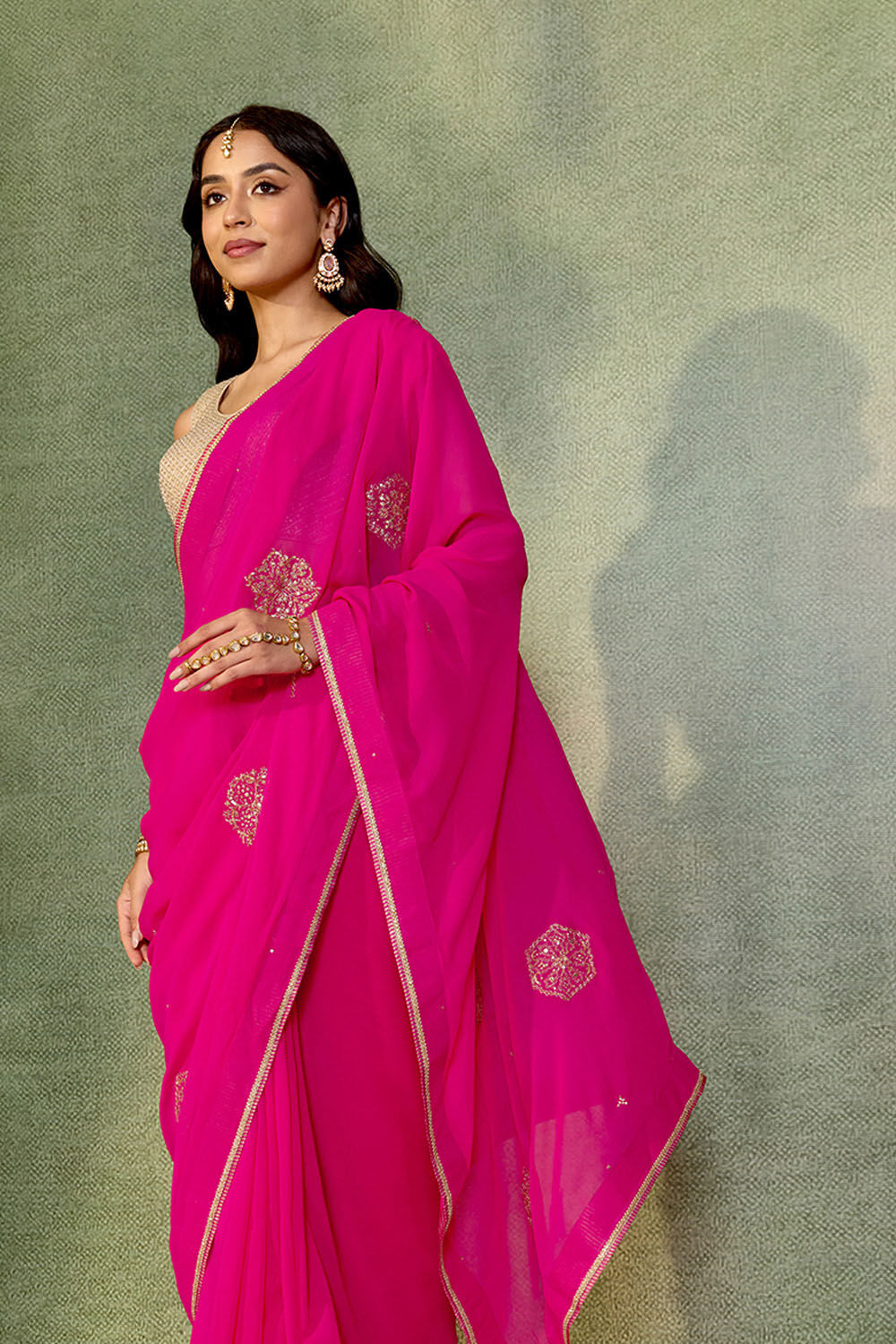 Pink Embroidered Viscose Georgette Saree image number null