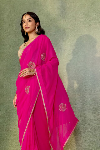 Pink Embroidered Viscose Georgette Saree image number