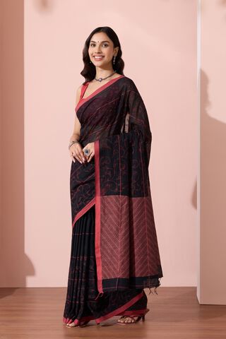 Black Bengal Pure Cotton Kantha Embroidered Saree thumbnail image number null