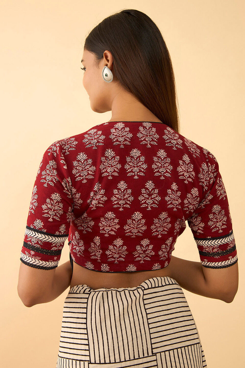 Red Block Printed Pure Cotton Blouse image number null
