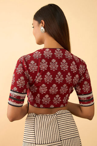 Red Block Printed Pure Cotton Blouse thumbnail image number null