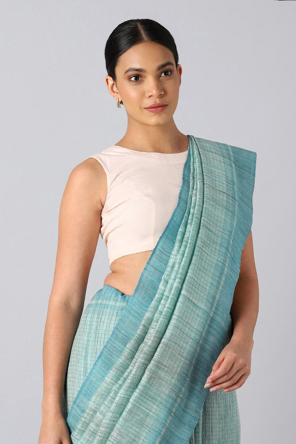 Light Pure Blue Tussar Bhagalpuri Saree image number null