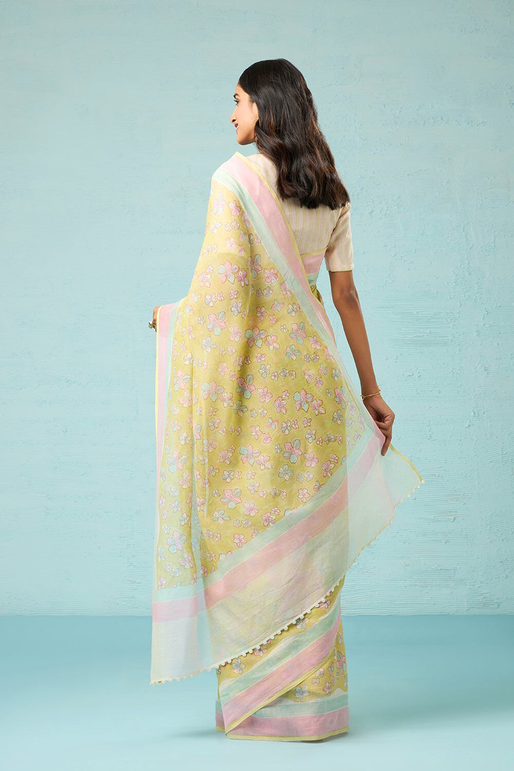 Light Green Bagru Block Printed Pure Silk Cotton Saree image number null