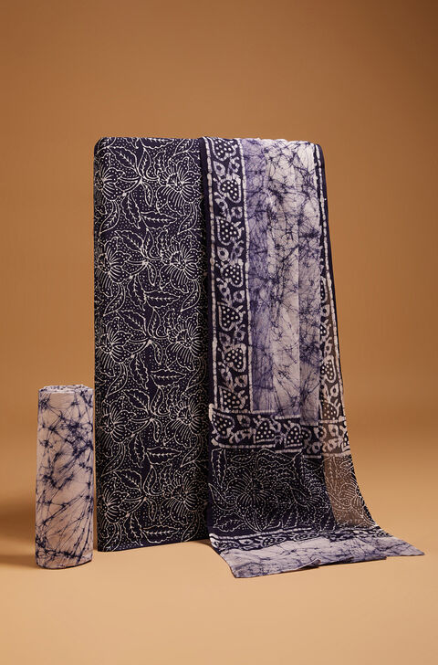 Blue Batik Pure Cotton Unstitched Suit Set