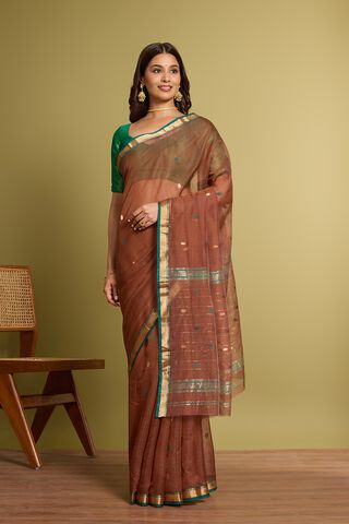 Brown Woven Pure Silk Cotton Chanderi Saree thumbnail image number null
