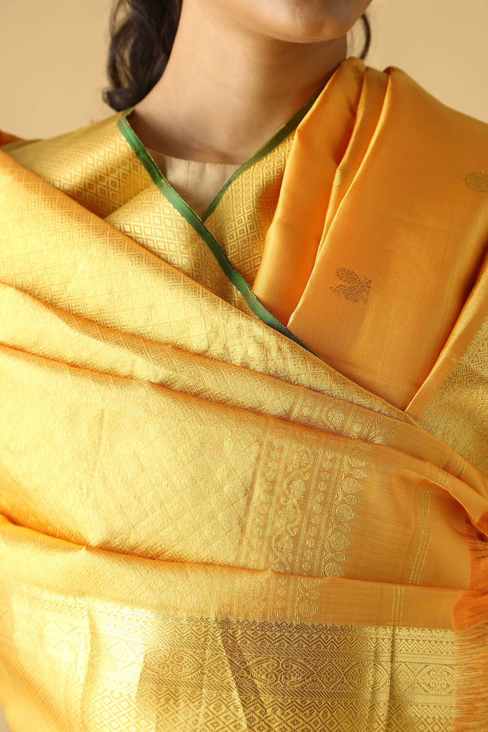 Yellow Pure Silk Kanjivaram Saree image number null