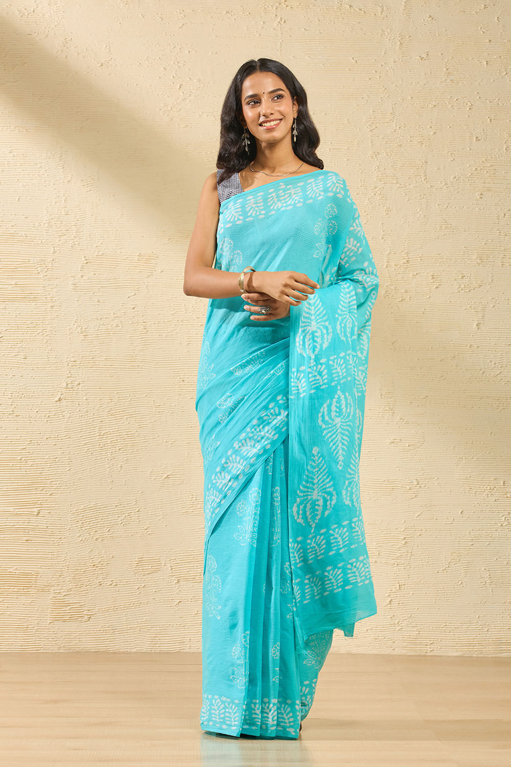 Light Blue Ujjain Pure Cotton Batik Saree image number null
