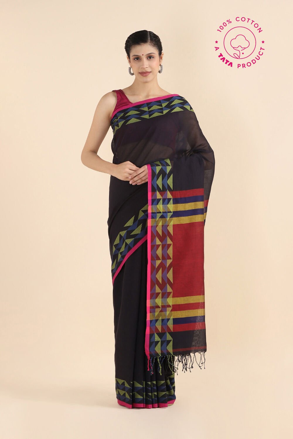 Black Pure Cotton Jamdani Saree image number null