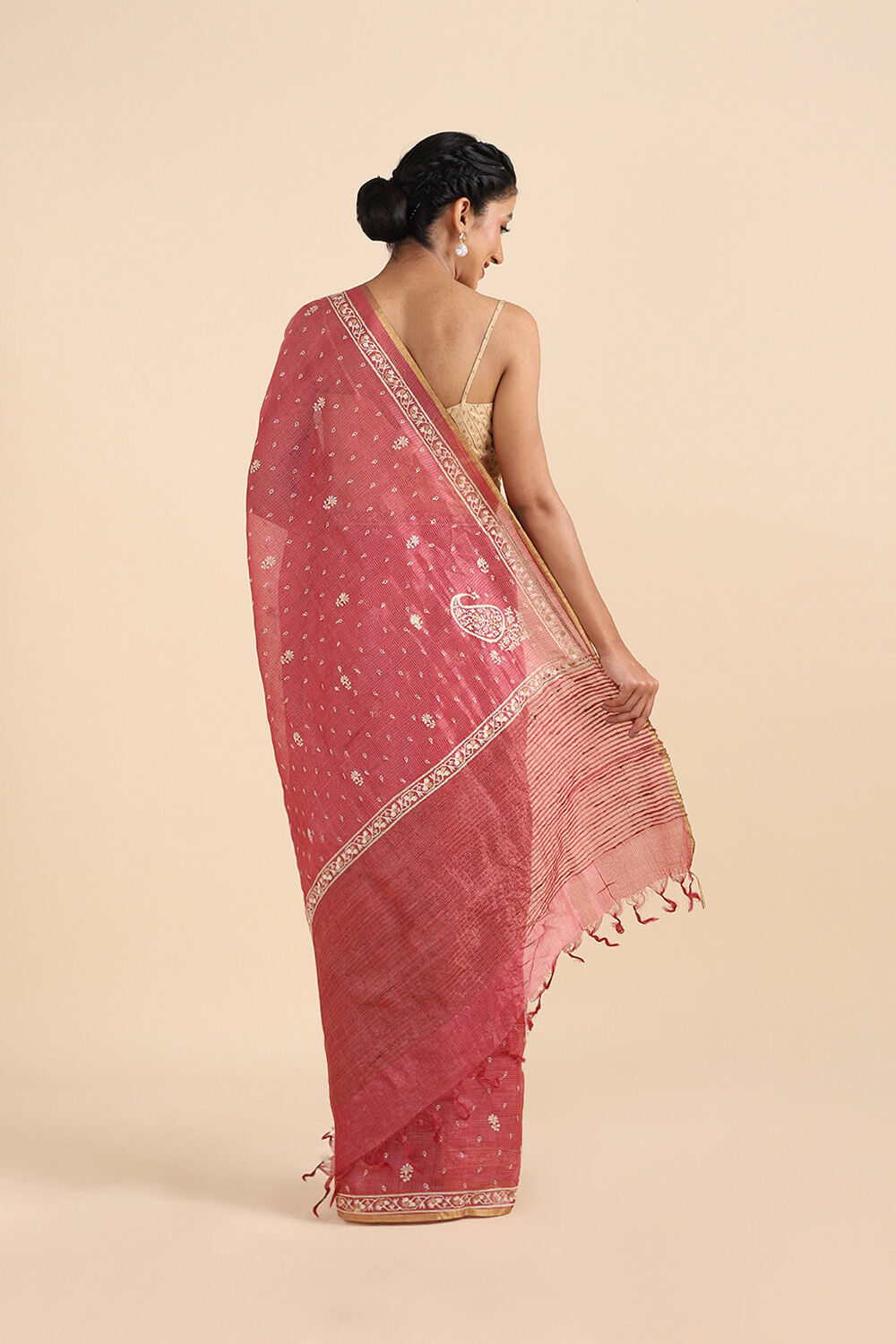 Orange Pure Tussar Embroidered Saree image number null