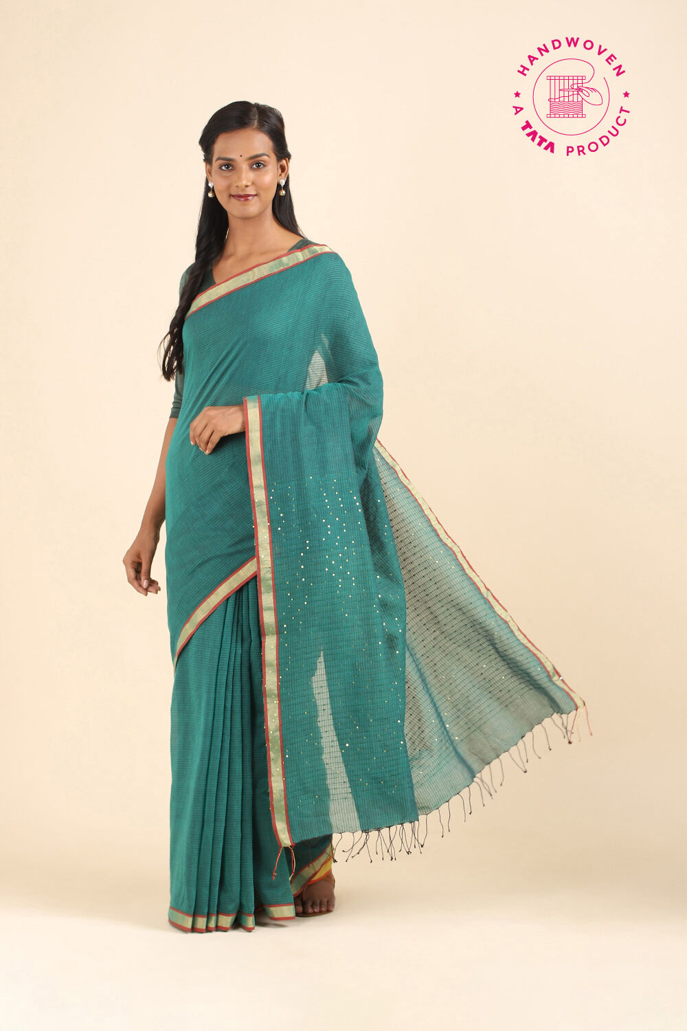 Green Pure Silk Cotton Bengal Saree image number null
