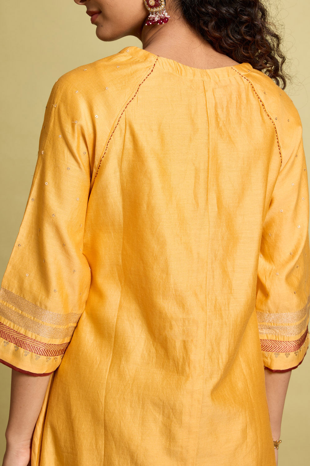 Yellow Pure Silk Cotton Embroidered Kurta image number null