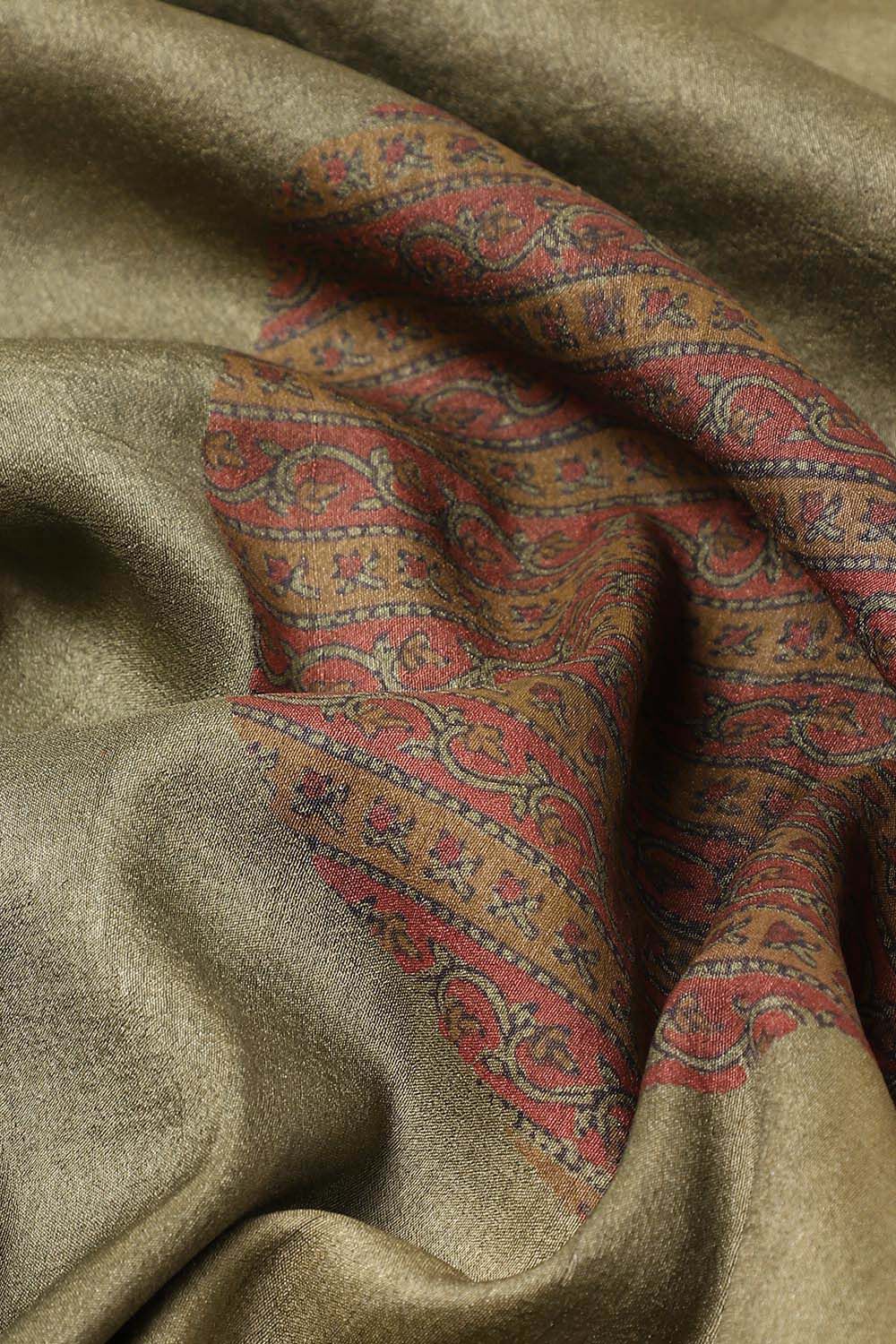 Green Pure Silk Tussar Bagru Print and Zardosi Embroidered Saree image number null