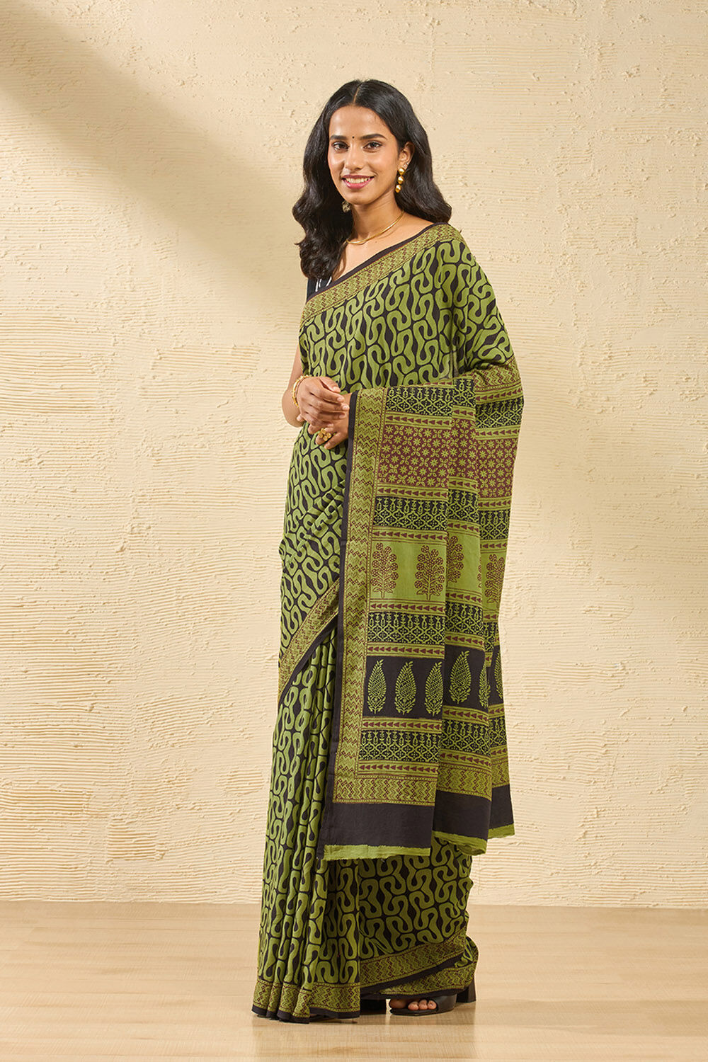 Light Green Bagh Block Printed Pure Cotton Saree image number null