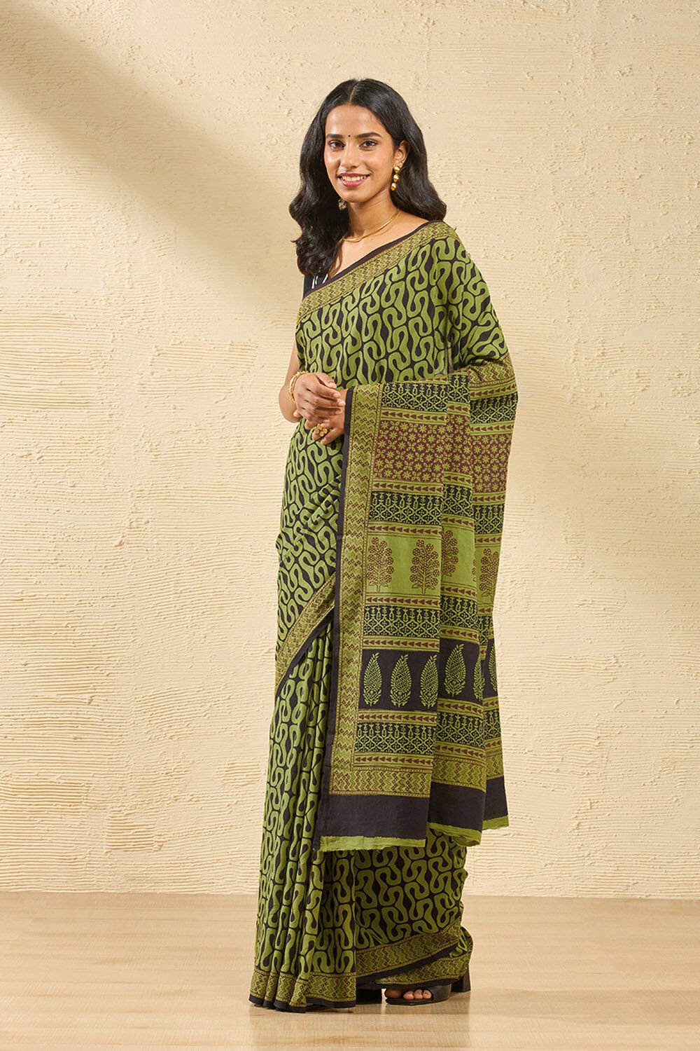 Light Green Bagh Block Printed Pure Cotton Saree image number null