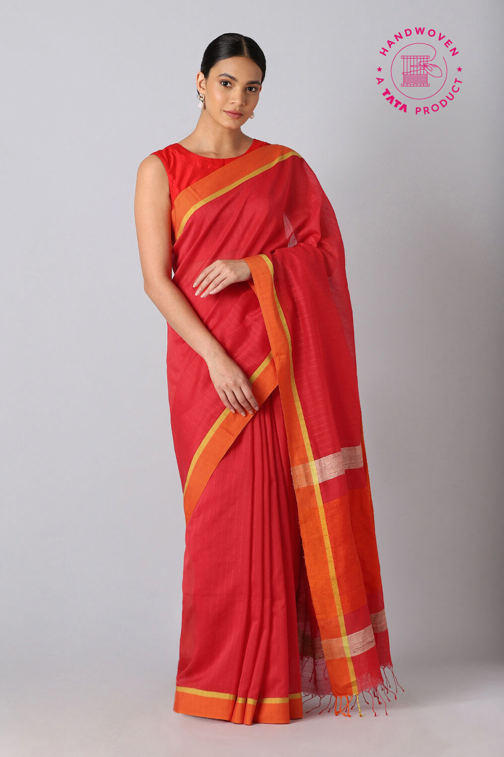 Dark Red Pure Silk Cotton Bengal Saree image number null