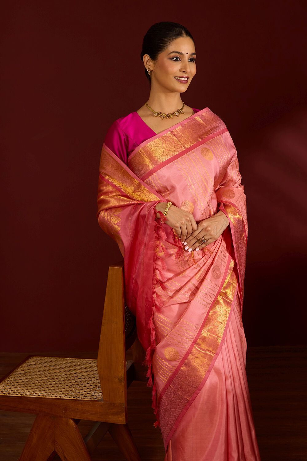 Pink Pure Silk Woven Kanjivaram Saree image number null