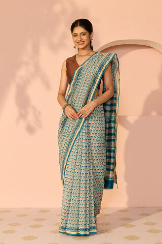 Blue Rajasthan Pure Silk Cotton Printed Sanganeri Saree thumbnail image number null