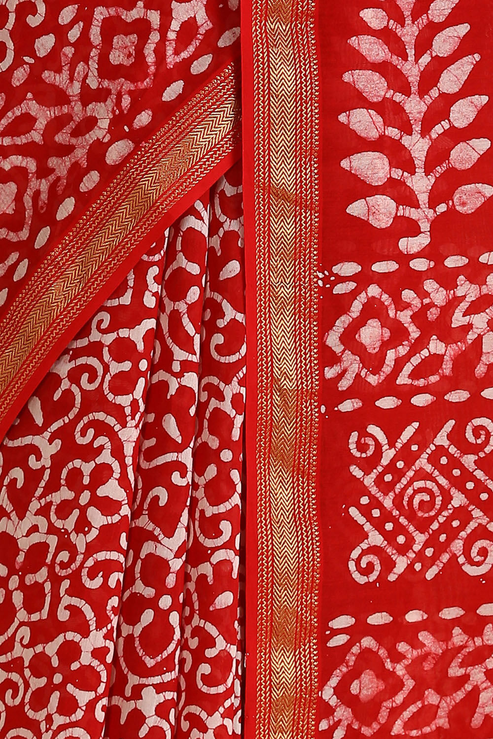 Red Batik Pure Silk Cotton Saree image number null
