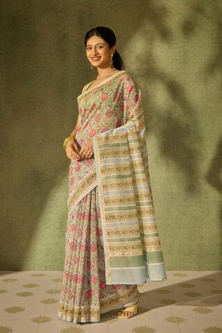 Light Blue Rajasthan Pure Silk Cotton Printed Sanganeri Saree thumbnail image number null