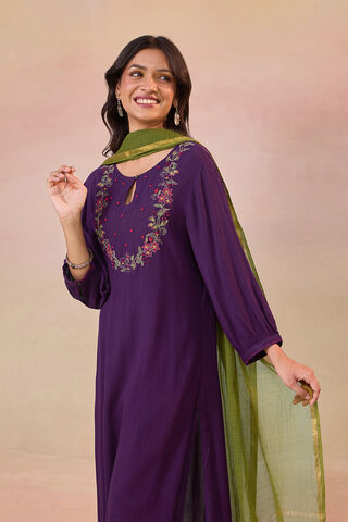 Violet Embroidered Pure Rayon Kurta Set thumbnail image number null