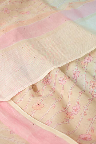Beige Bagru Pure Silk Cotton Mukaish Saree thumbnail image number null
