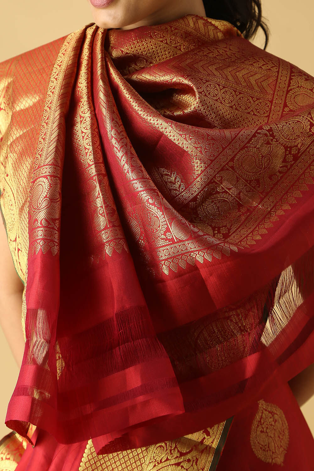 Dark Red Pure Silk Kanjivaram Saree image number null