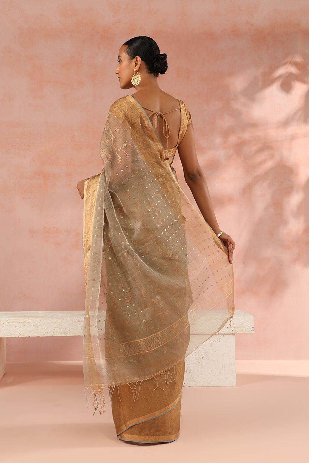 Grey Contemporary Pure Tissue Organza Embroidery Saree image number null