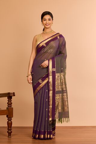 Violet Cotton Woven Saree image number