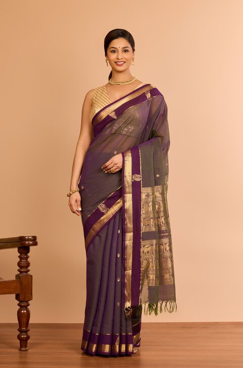 Violet Cotton Woven Saree