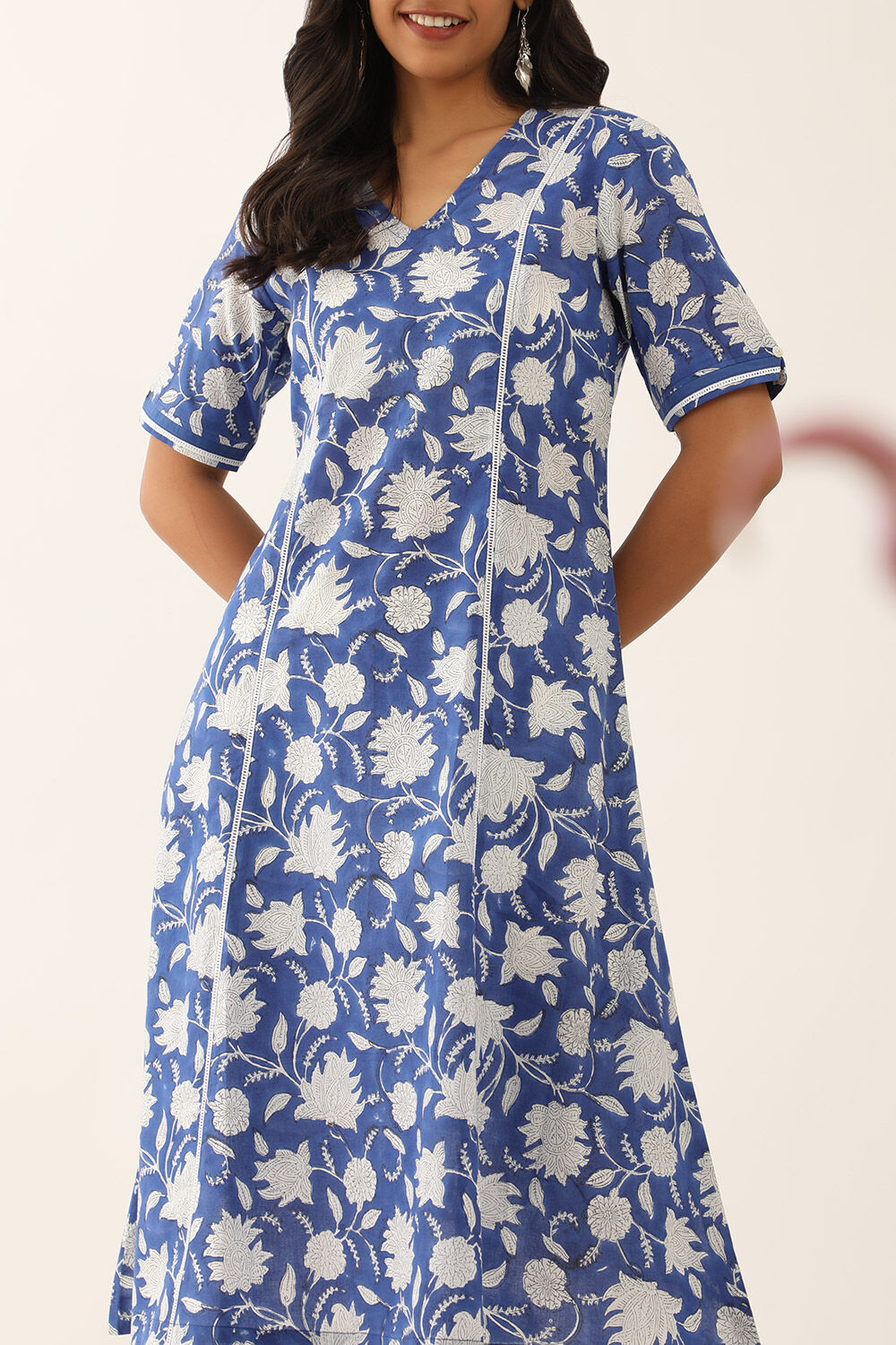 Blue Pure Cotton Sanganeri Block Printed Kurta image number null