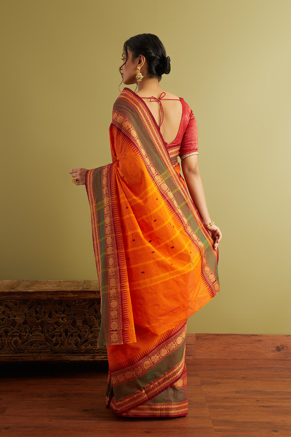 Orange Woven Pure South Cotton Saree image number null