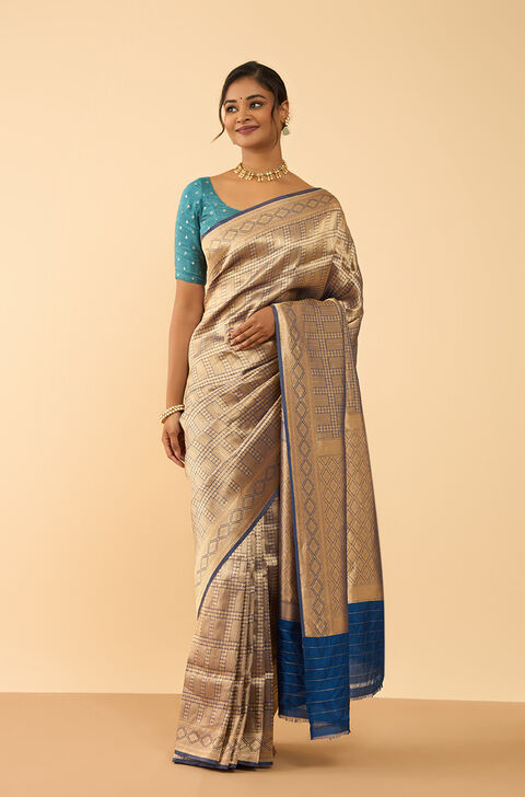 Blue Pure Silk Tissue Brocade Banarasi Saree