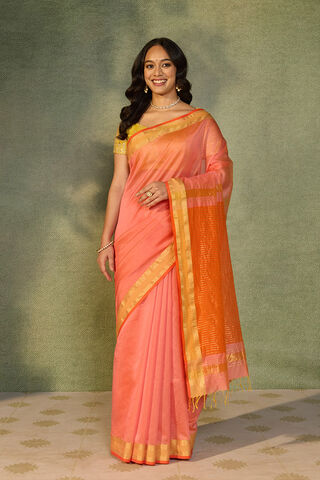 Light Pink Woven Pure Silk Cotton Maheshwari Saree thumbnail image number null