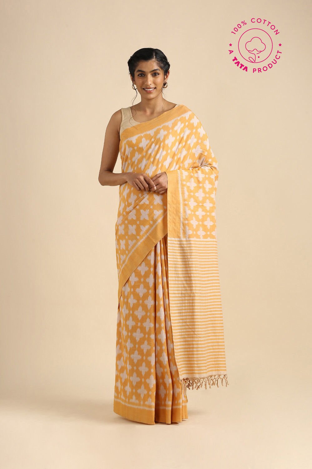 Light Orange Pure Cotton Odissa Ikat Saree image number null
