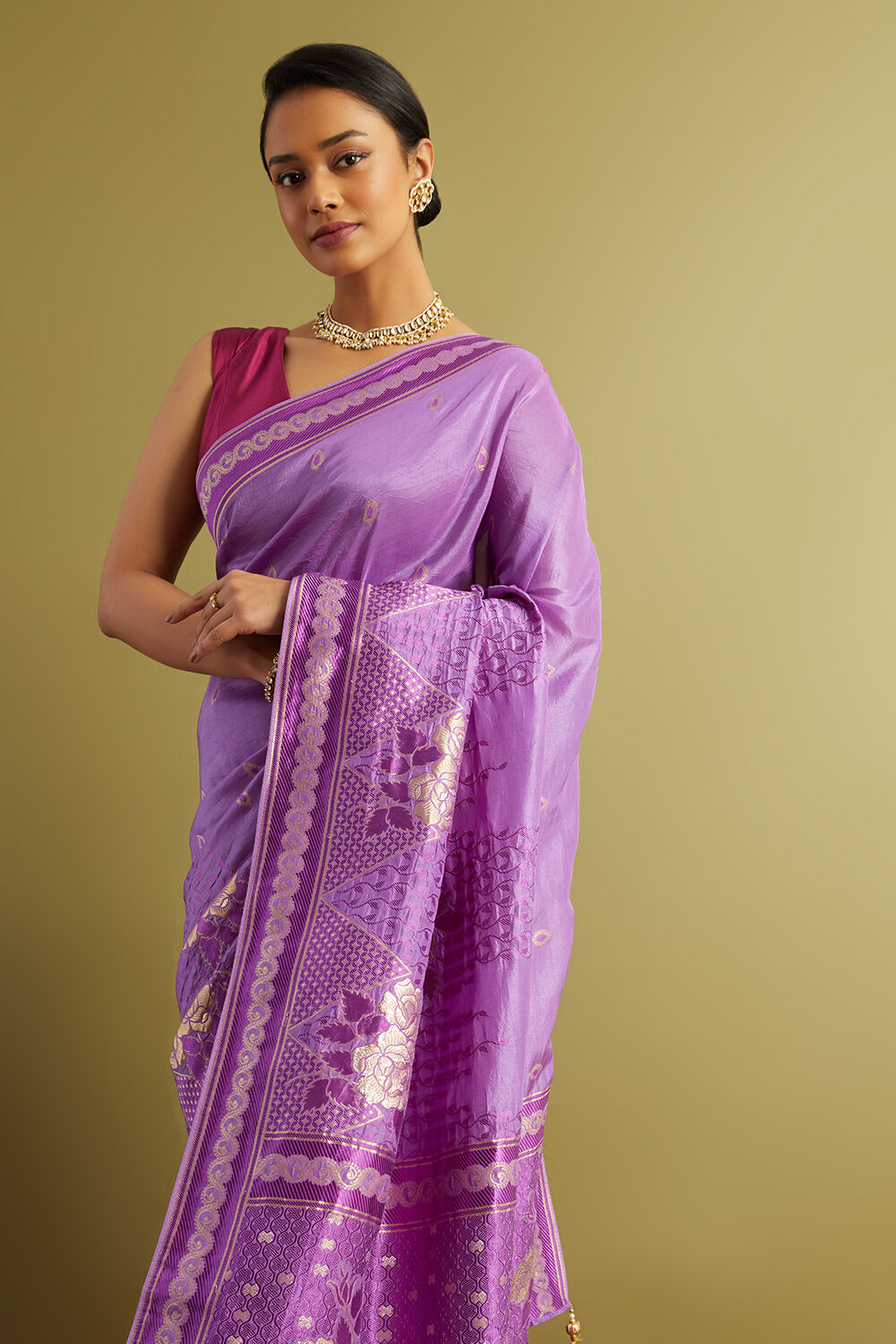 Purple Woven Viscose Luxe Saree image number null