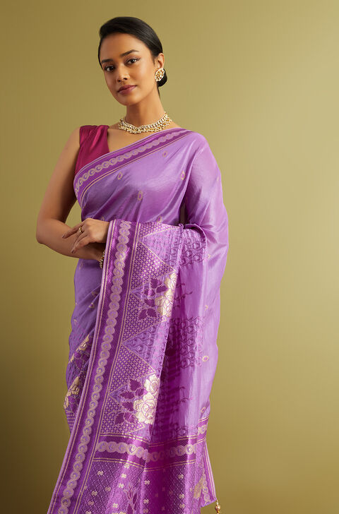 Purple Woven Viscose Luxe Saree