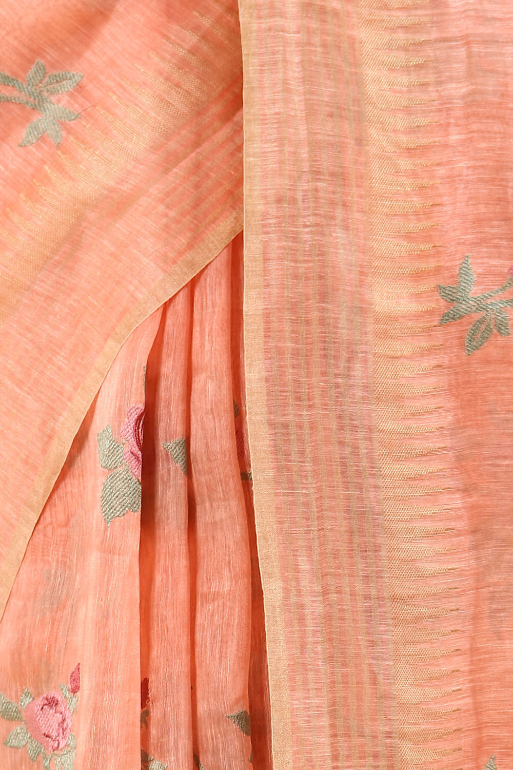 Light Orange Pure Silk Linen Embroidered Saree image number null