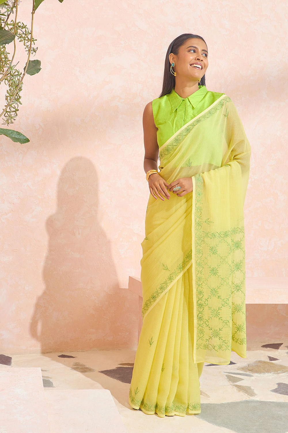 Light Yellow Pure Cotton Kota Chikankari Saree image number null