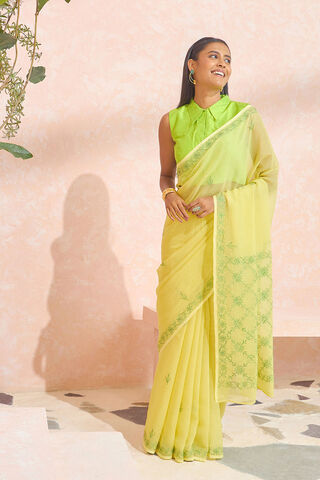 Light Yellow Pure Cotton Kota Chikankari Saree thumbnail image number null