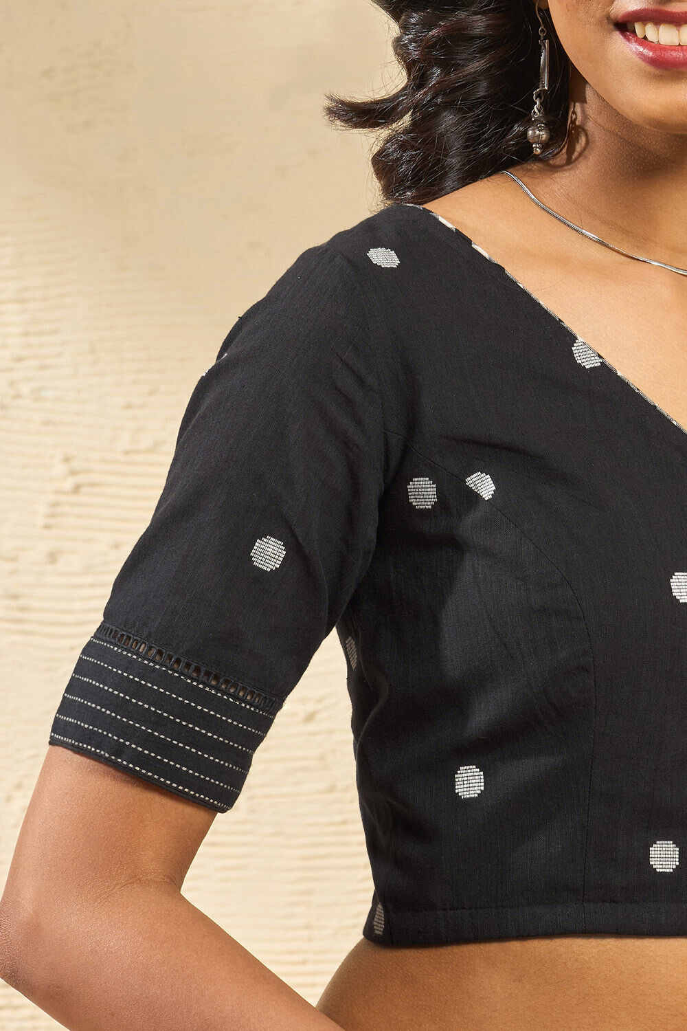 Black Woven Pure Cotton Blouse image number null