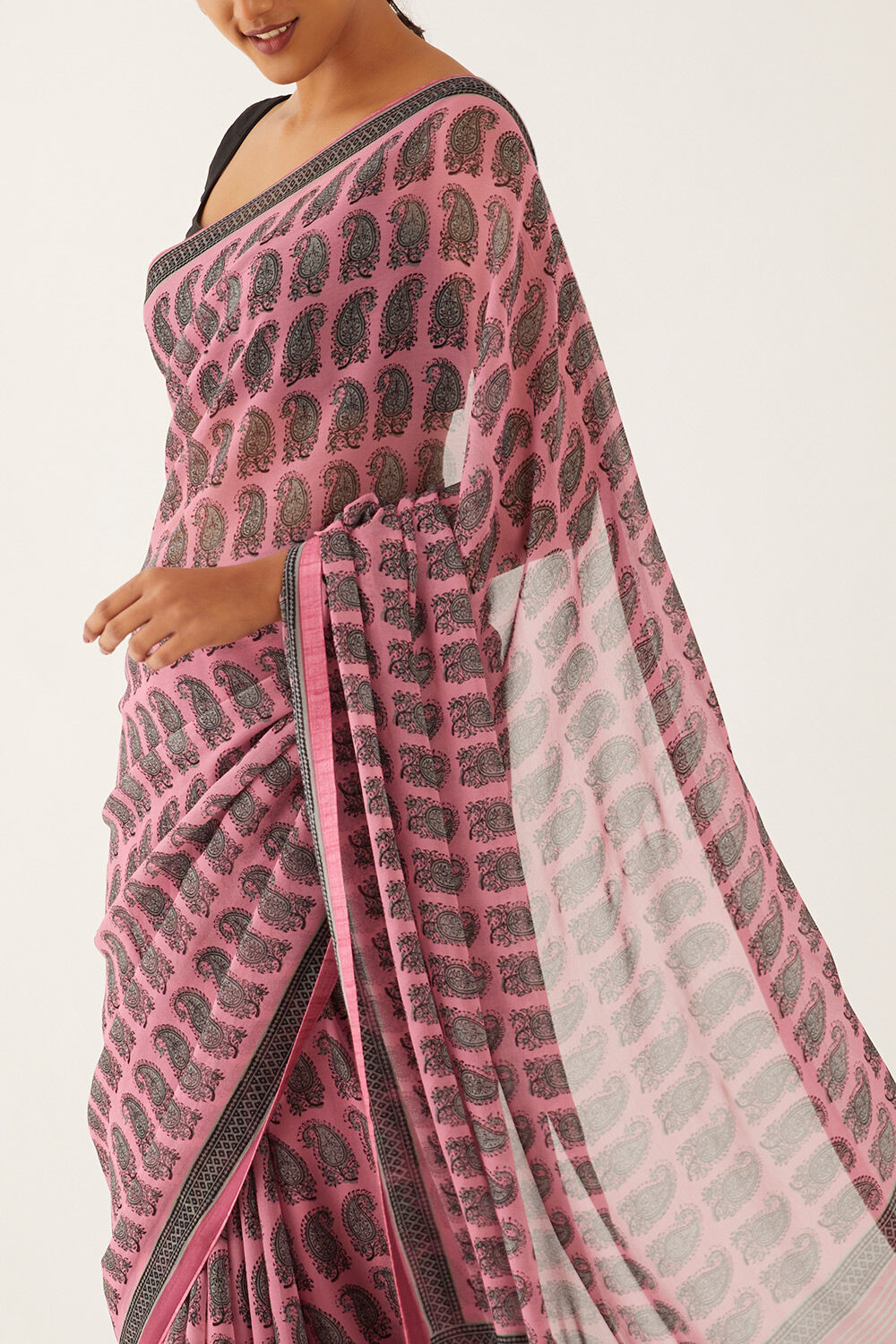 Pink Viscose Georgette Digital Printed  Saree image number null
