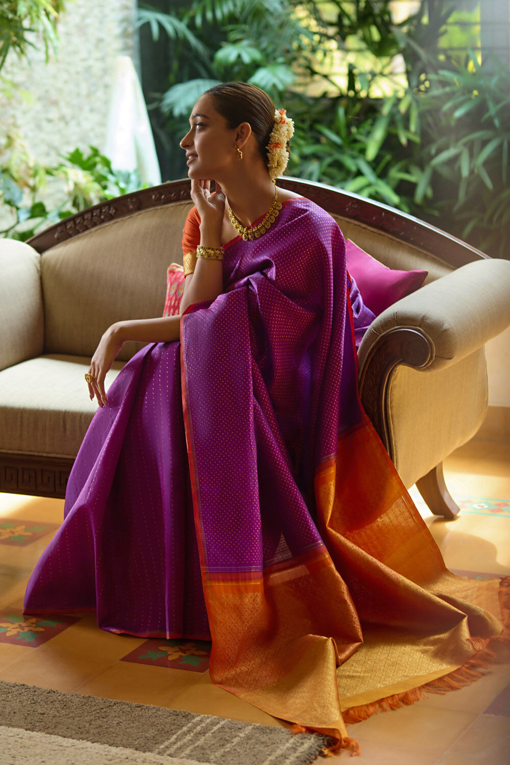Purple Woven Pure Silk Kanjivaram Saree image number null